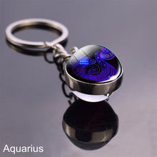 Load image into Gallery viewer, 12 Zodiac Sign Keychain Sphere Ball Crystal Key Rings Scorpio Leo Aries Constellation Birthday Gift for Women and Mens