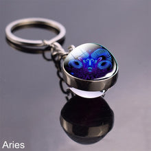 Load image into Gallery viewer, 12 Zodiac Sign Keychain Sphere Ball Crystal Key Rings Scorpio Leo Aries Constellation Birthday Gift for Women and Mens