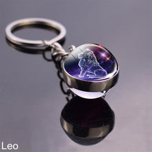 Load image into Gallery viewer, 12 Zodiac Sign Keychain Sphere Ball Crystal Key Rings Scorpio Leo Aries Constellation Birthday Gift for Women and Mens
