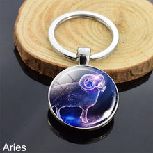 Load image into Gallery viewer, 12 Zodiac Sign Keychain Sphere Ball Crystal Key Rings Scorpio Leo Aries Constellation Birthday Gift for Women and Mens
