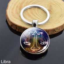 Load image into Gallery viewer, 12 Zodiac Sign Keychain Sphere Ball Crystal Key Rings Scorpio Leo Aries Constellation Birthday Gift for Women and Mens